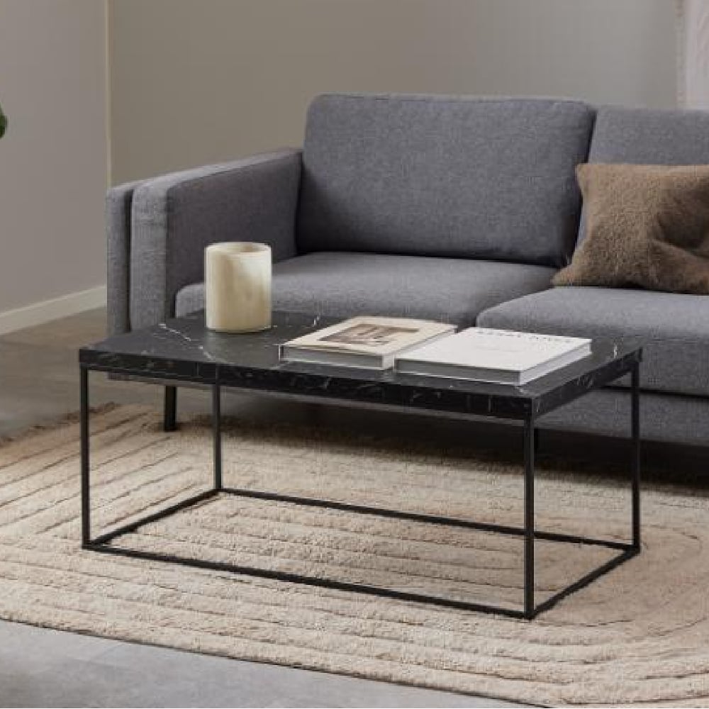 Bellmore Wooden Rectangular Coffee Table In Black Marble Effect