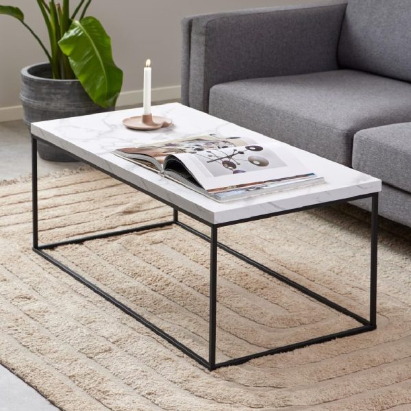Bellmore Wooden Rectangular Coffee Table In White Marble Effect | Bed Sava