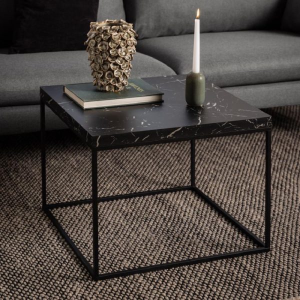 Bellmore Wooden Square Coffee Table In Black Marble Effect | Bed Sava