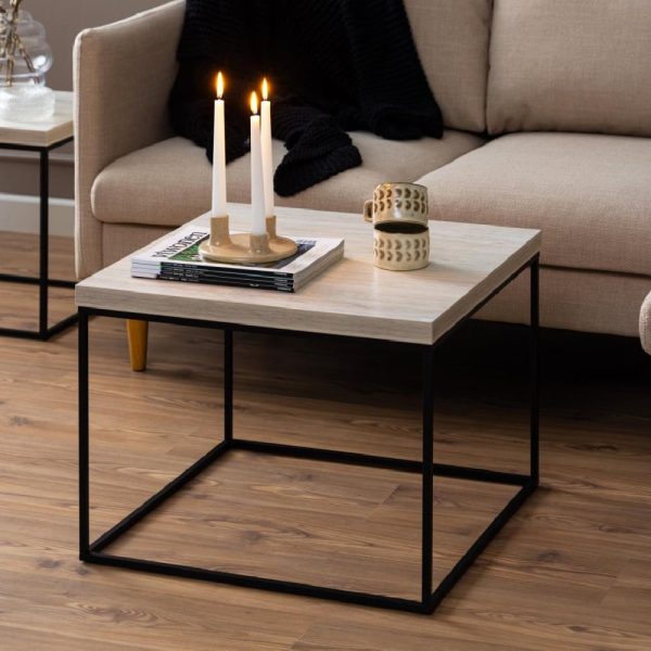 Bellmore Wooden Square Coffee Table In Travertine | Bed Sava