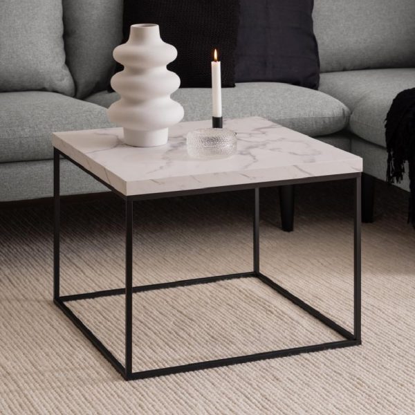 Bellmore Wooden Square Coffee Table In White Marble Effect | Bed Sava