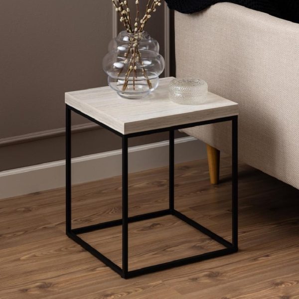 Bellmore Wooden Square Side Table In Travertine | Bed Sava