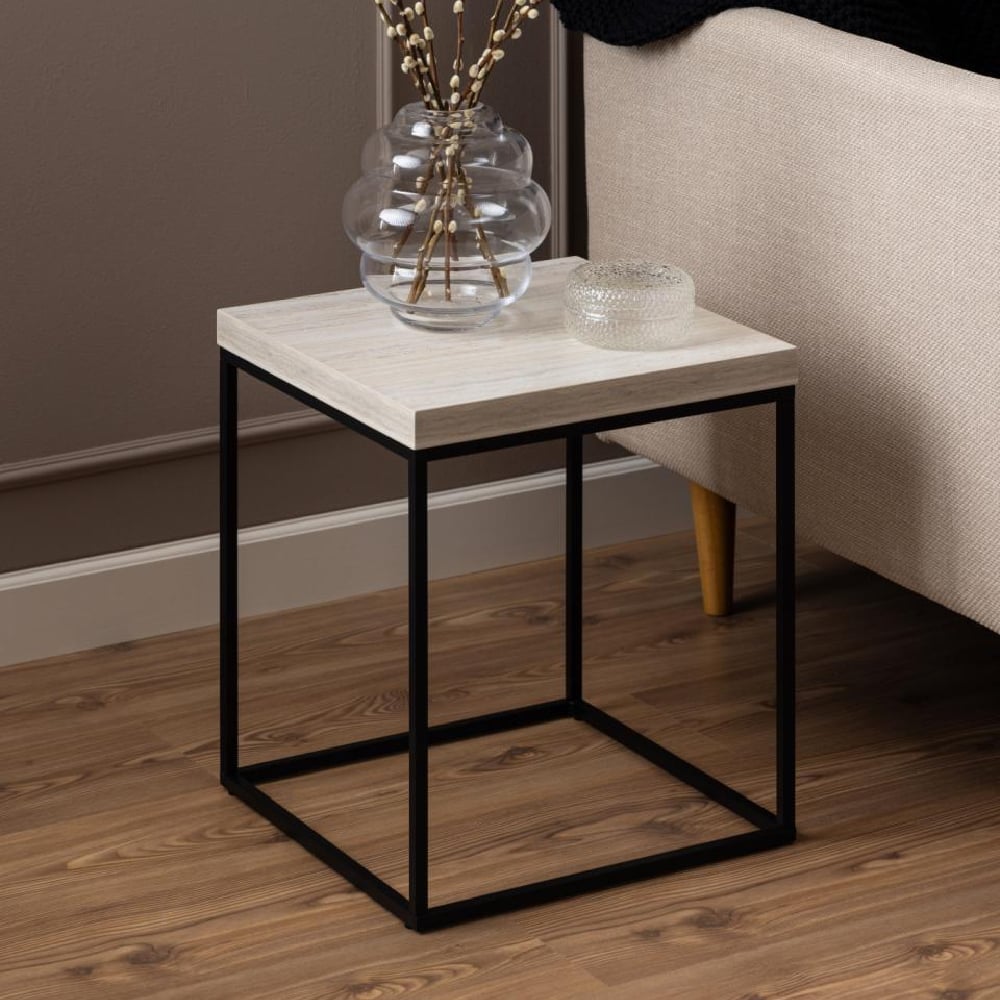 Bellmore Wooden Square Side Table In Travertine