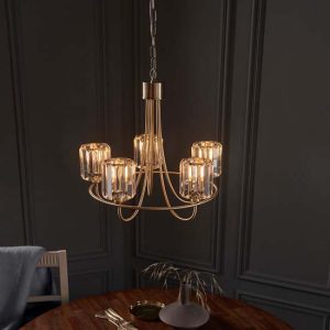 Belluno 5 Lights Semi Flush Ceiling Light In Antique Brass | Bed Sava