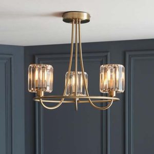 Belluno 3 Lights Semi Flush Ceiling Light In Antique Brass | Bed Sava