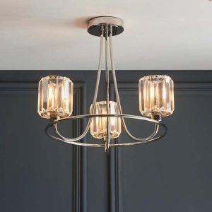 Belluno 3 Lights Semi flush Ceiling Light In Bright Nickel | Bed Sava