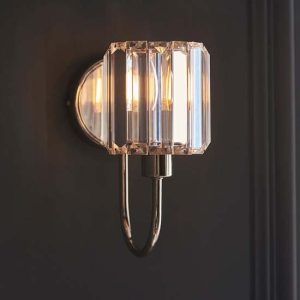 Belluno Clear Glass Shade Wall Light In Bright Nickel | Bed Sava