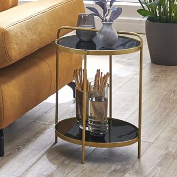 Bellvue Black Glass End Table With Gold Steel Frame | Bed Sava