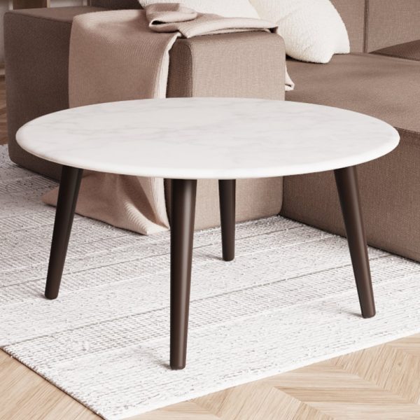 Bellvue White Marble Top Coffee Table With Dark Wooden Legs | Bed Sava