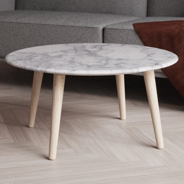 Bellvue White Marble Top Coffee Table With Natural Wooden Legs | Bed Sava