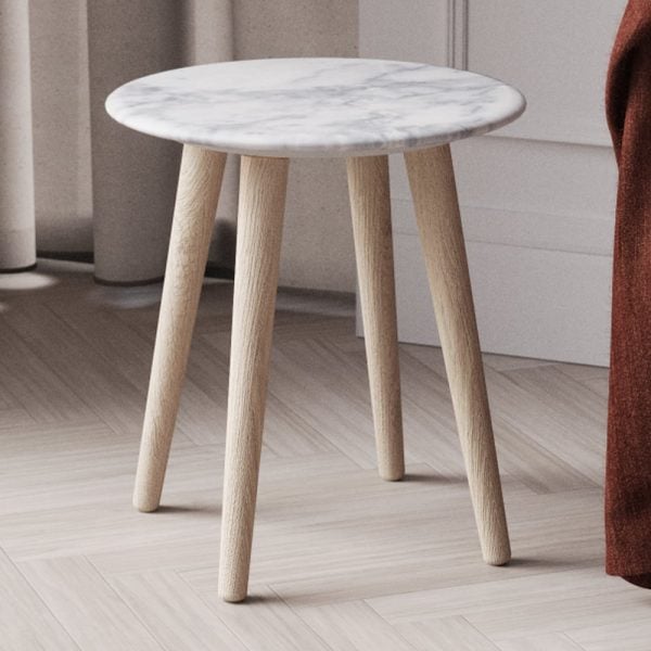 Bellvue White Marble Top Side Table With Natural Wooden Legs | Bed Sava