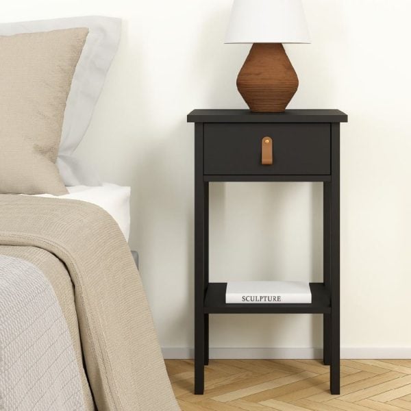 Belmar Wooden Bedside Cabinet With 1 Drawer In Matt Black | Bed Sava