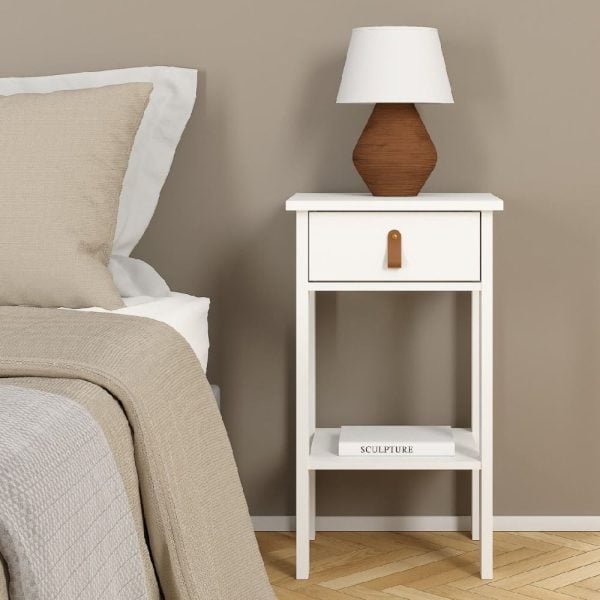 Belmar Wooden Bedside Cabinet With 1 Drawer In White | Bed Sava