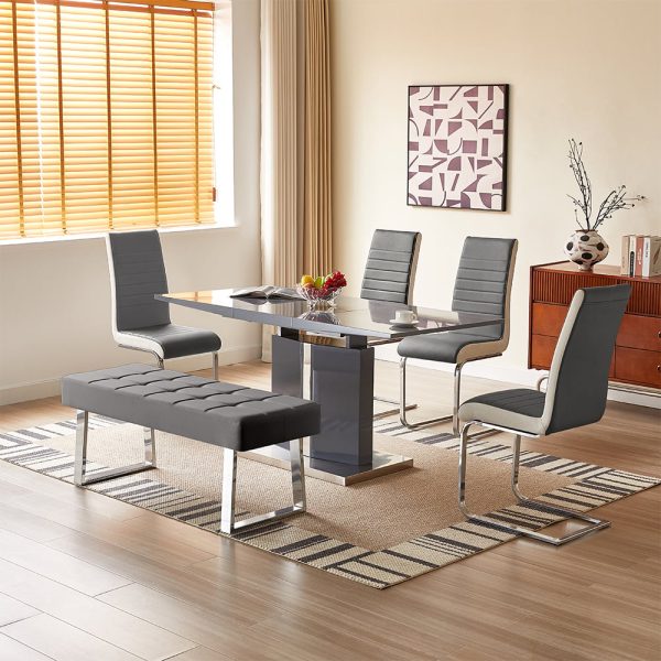 Belmonte Grey Dining Table Small 4 Symphony Grey Chairs Bench | Bed Sava