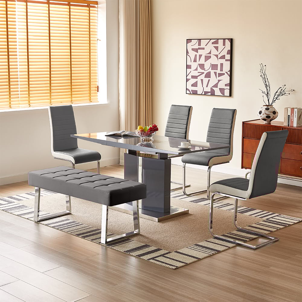 Belmonte Grey Dining Table Small 4 Symphony Grey Chairs Bench