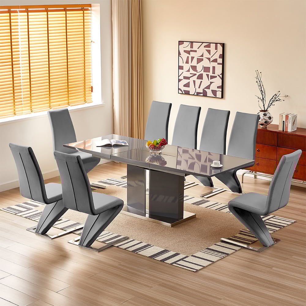 Belmonte Grey Extending Dining Table Large 8 Demi Z Grey Chairs