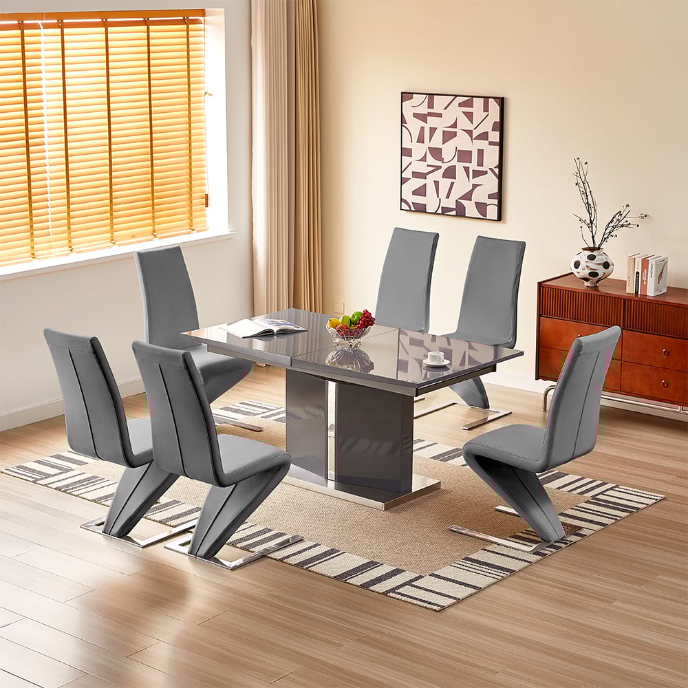 Belmonte Grey Extending Dining Table Large 6 Demi Z Grey Chairs