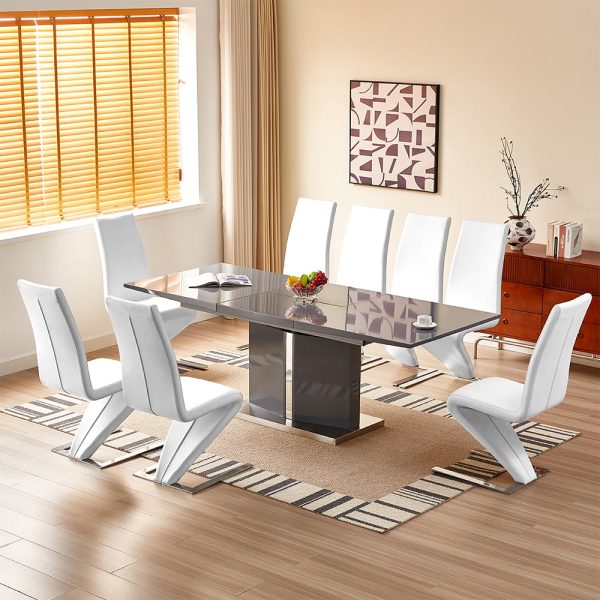 Belmonte Grey Extending Dining Table Large 8 Demi Z White Chairs | Bed Sava