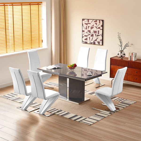 Belmonte Grey Extending Dining Table Large 6 Demi Z White Chairs | Bed Sava