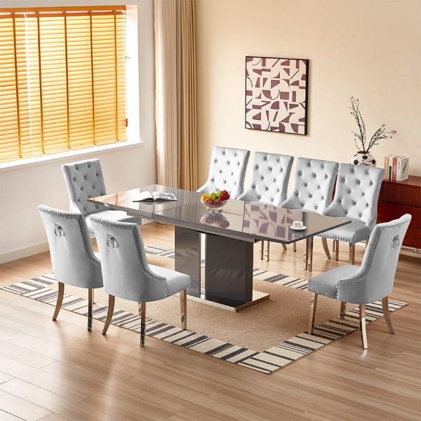 Belmonte Grey Extending Dining Table Large 8 Imperial Grey Chairs | Bed Sava