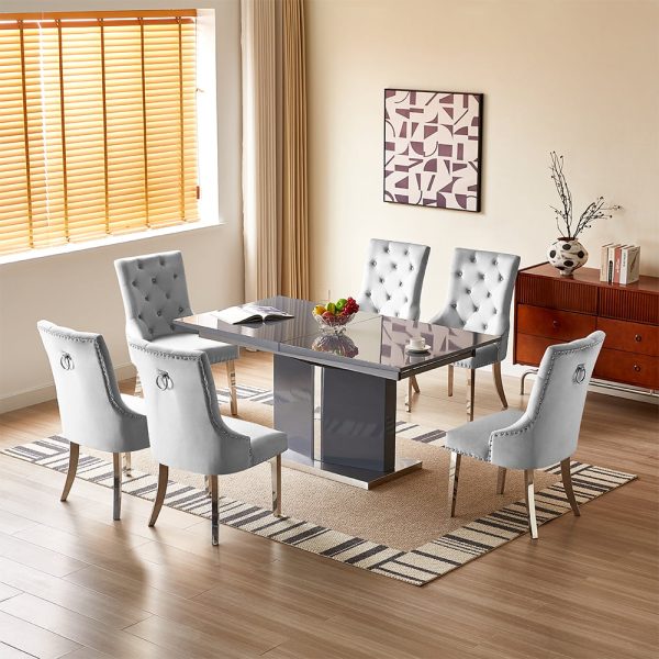 Belmonte Grey Extending Dining Table Large 6 Imperial Grey Chairs | Bed Sava