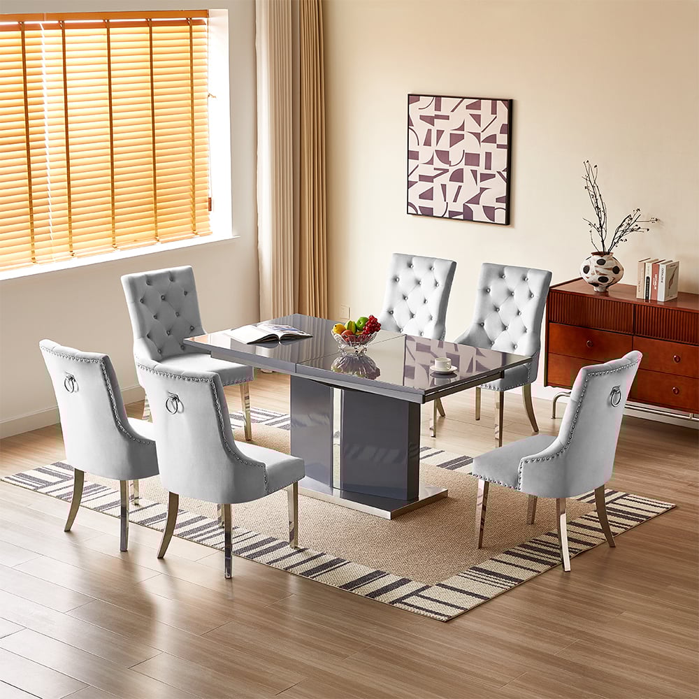 Belmonte Grey Extending Dining Table Large 6 Imperial Grey Chairs