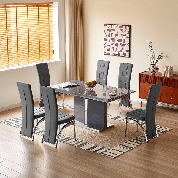 Belmonte Grey Extending Dining Table Large 6 Ravenna Grey Chairs | Bed Sava