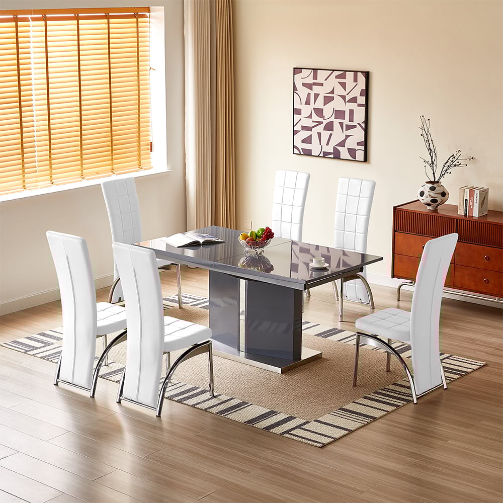 Belmonte Grey Extending Dining Table Large 6 Ravenna White Chairs