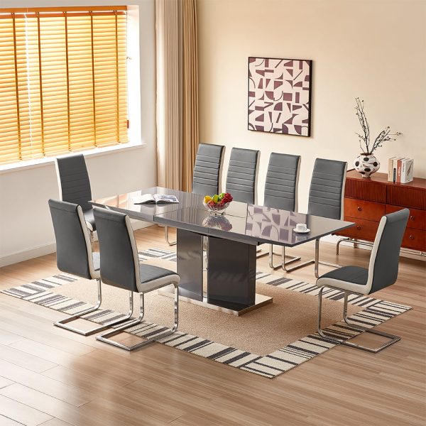 Belmonte Grey Extending Dining Table Large 8 Symphony Grey Chairs | Bed Sava