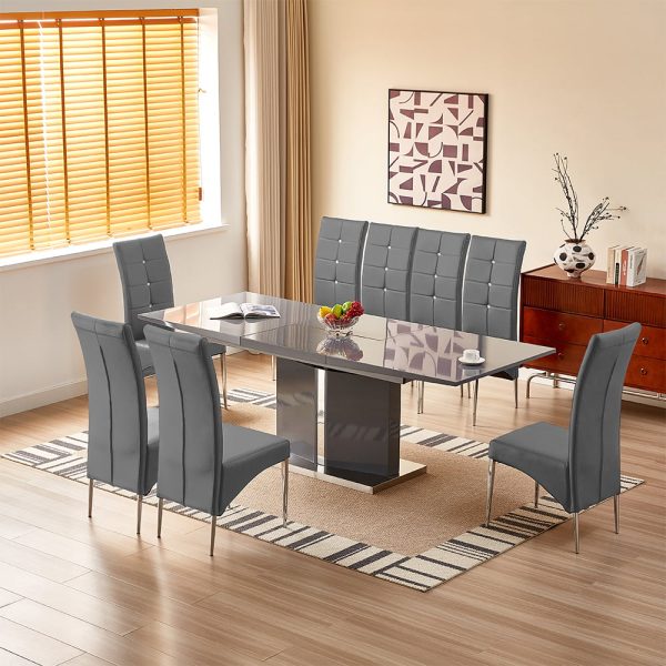 Belmonte Grey Extending Dining Table Large 8 Vesta Grey Chairs | Bed Sava