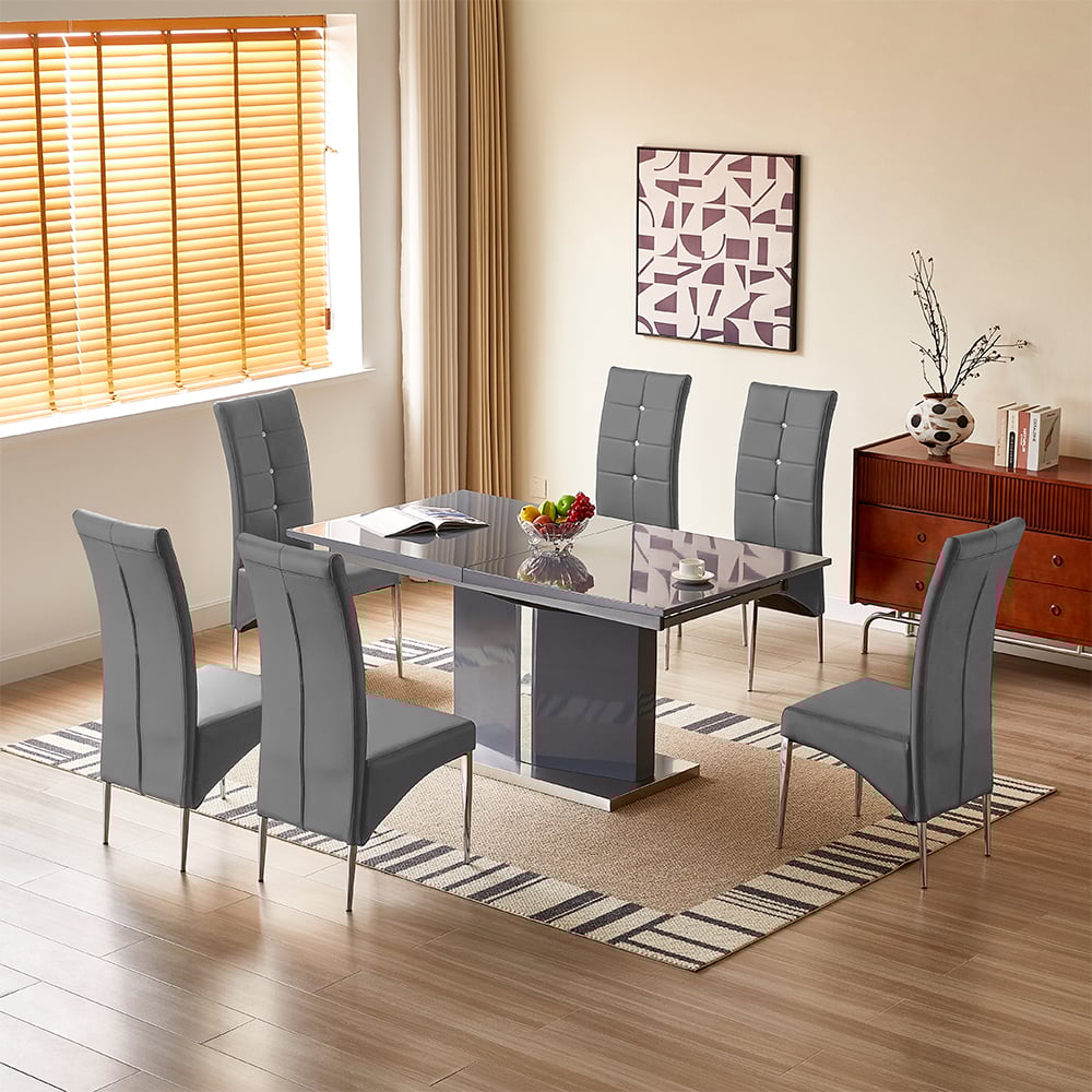 Belmonte Grey Extending Dining Table Large 6 Vesta Grey Chairs