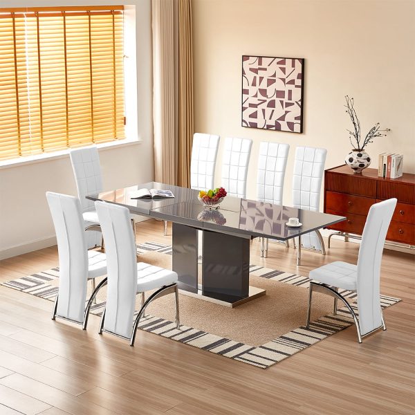 Belmonte Grey Extending Dining Table Large 8 Vesta White Chairs | Bed Sava