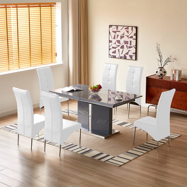 Belmonte Grey Extending Dining Table Large 6 Vesta White Chairs | Bed Sava