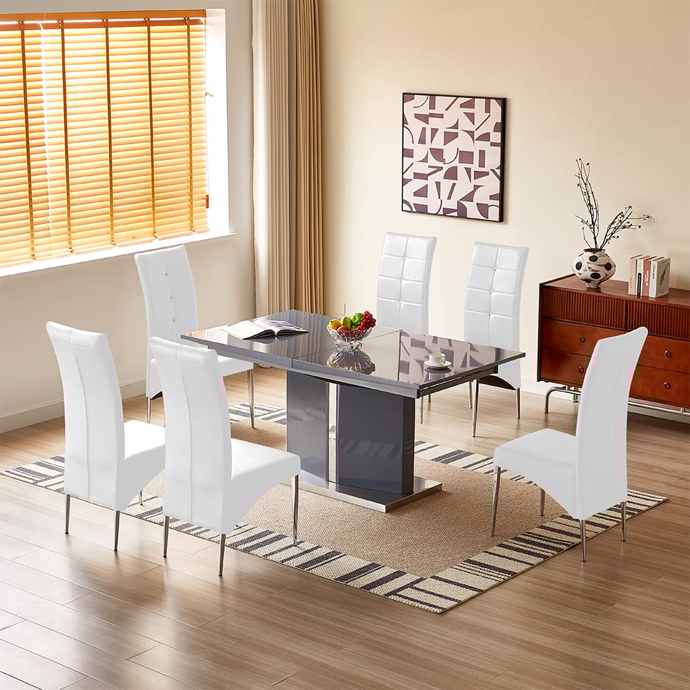 Belmonte Grey Extending Dining Table Large 6 Vesta White Chairs