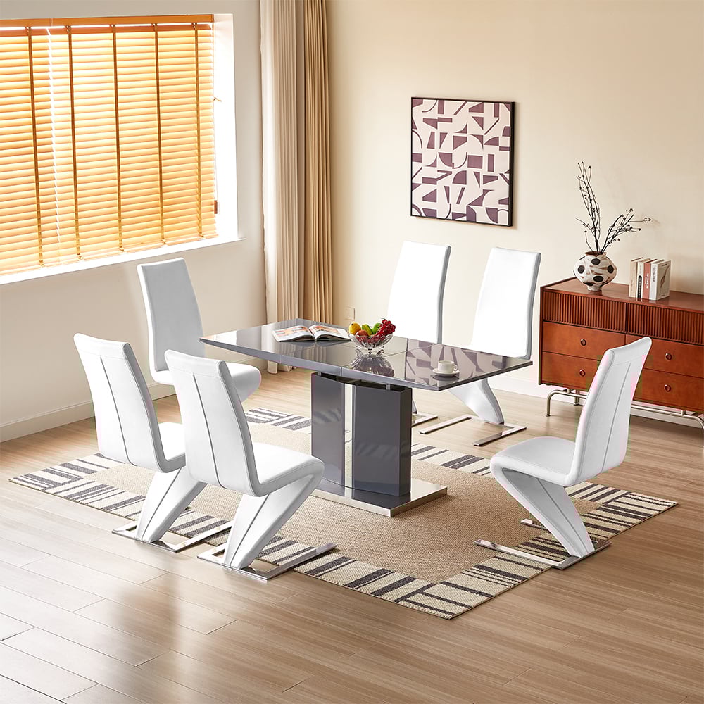 Belmonte Grey Extending Dining Table Small 6 Demi Z White Chairs