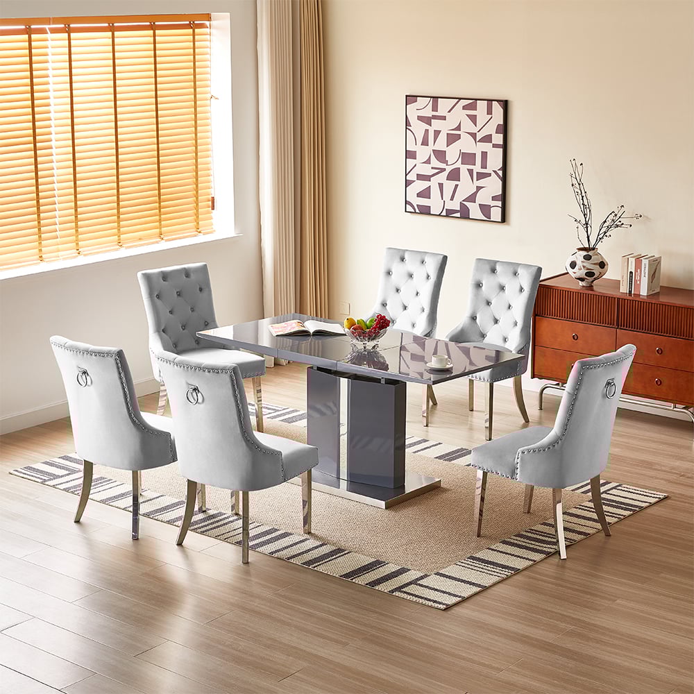 Belmonte Grey Extending Dining Table Small 6 Imperial Grey Chairs