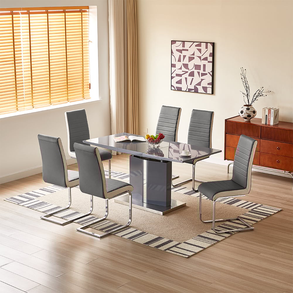 Belmonte Grey Extending Dining Table Small 6 Symphony Grey Chairs