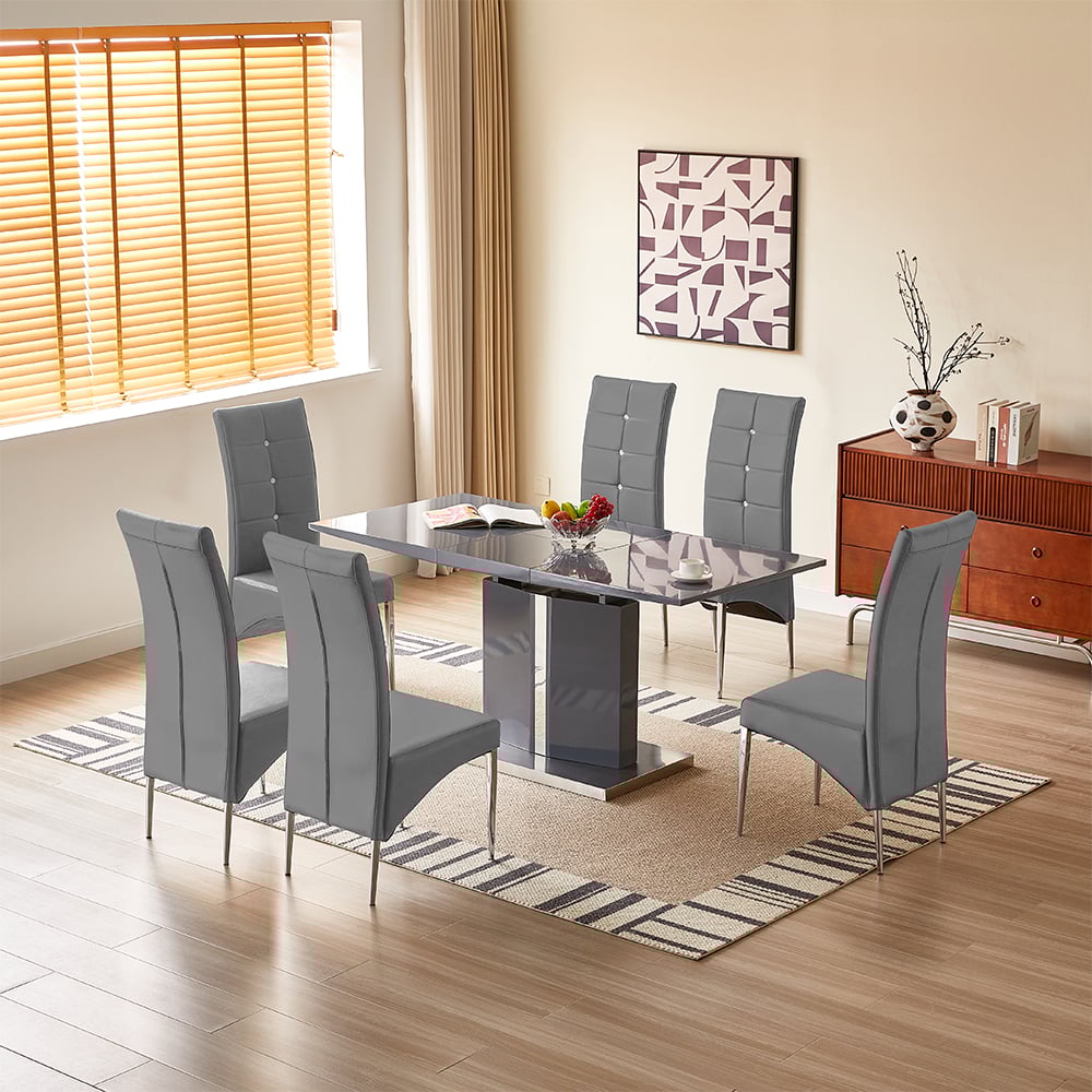 Belmonte Grey Extending Dining Table Small 6 Vesta Grey Chairs