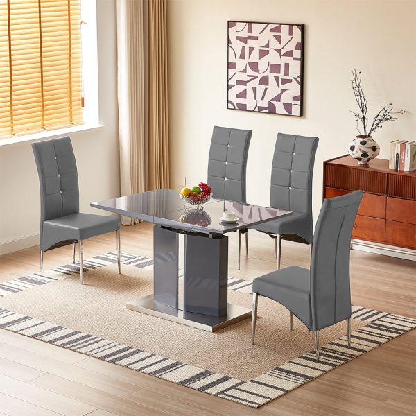 Belmonte Grey Extending Dining Table Small 4 Vesta Grey Chairs | Bed Sava