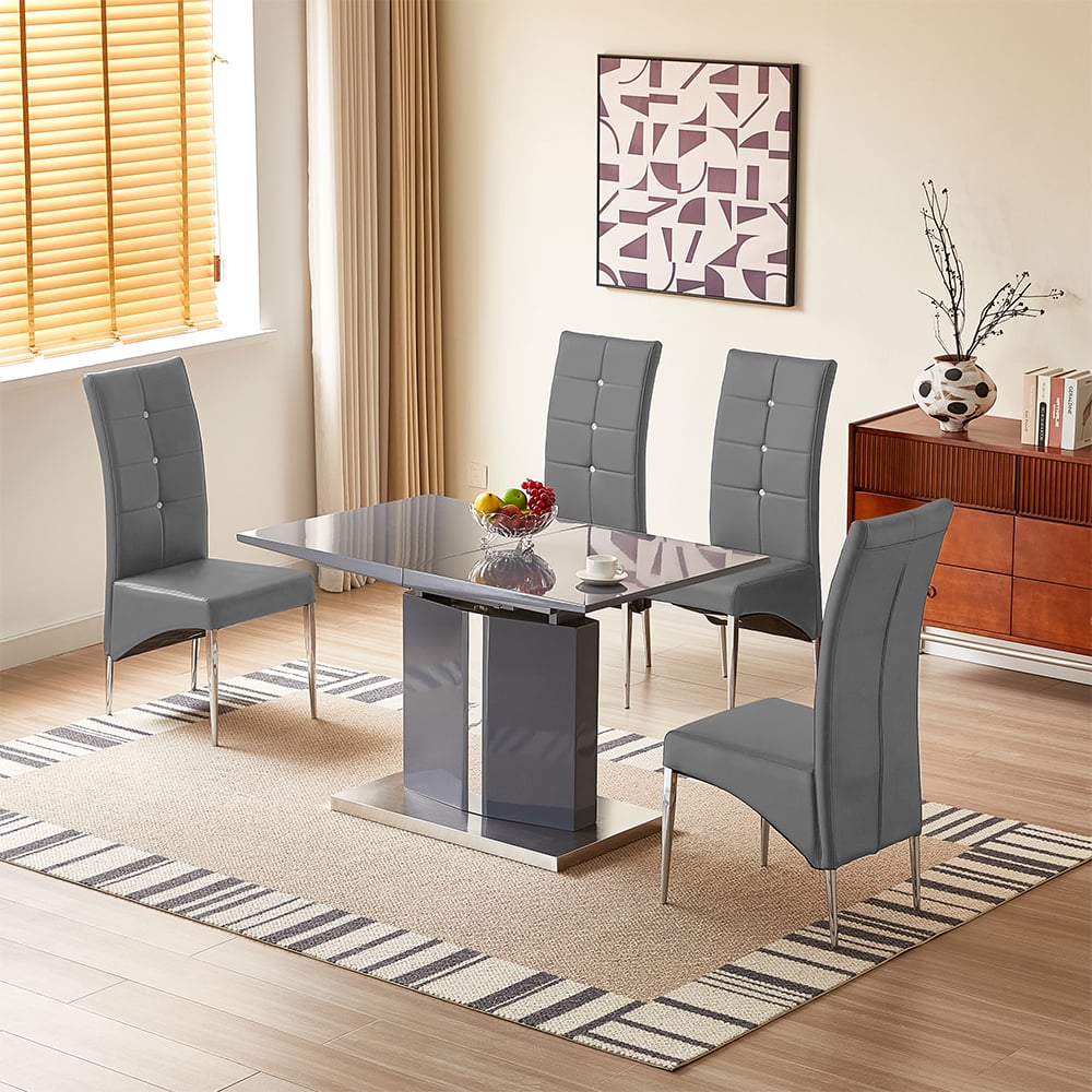 Belmonte Grey Extending Dining Table Small 4 Vesta Grey Chairs