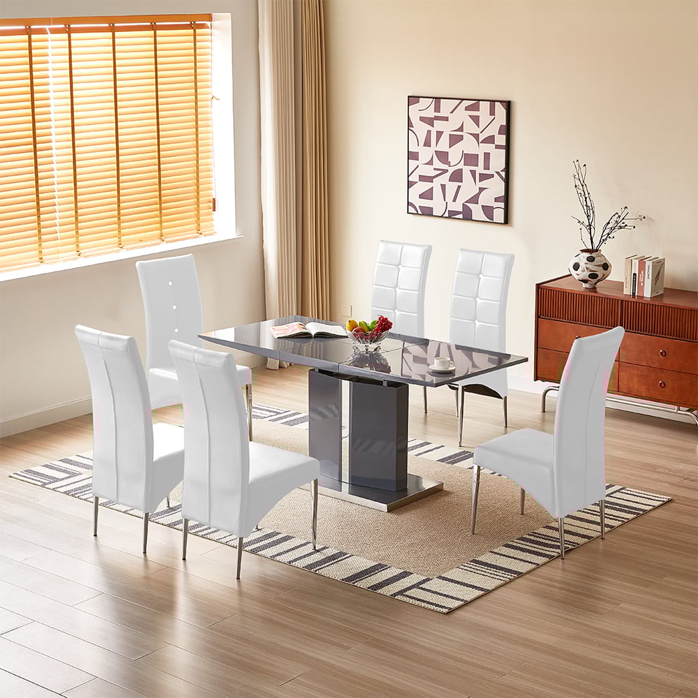 Belmonte Grey Extending Dining Table Small 6 Vesta White Chairs