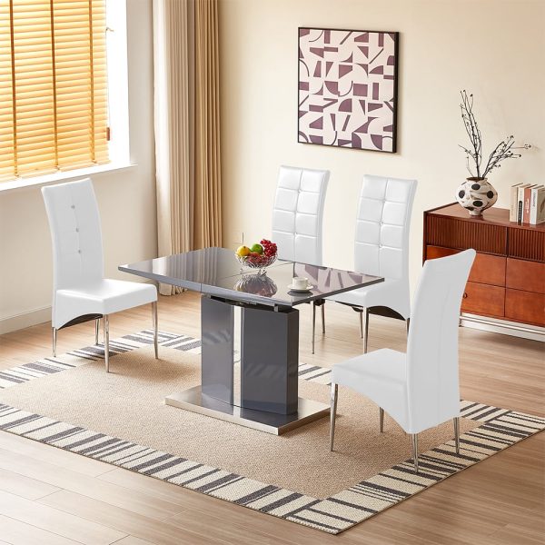 Belmonte Grey Extending Dining Table Small 4 Vesta White Chairs | Bed Sava