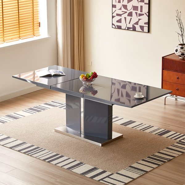 Belmonte High Gloss Extending Dining Table Large In Grey | Bed Sava