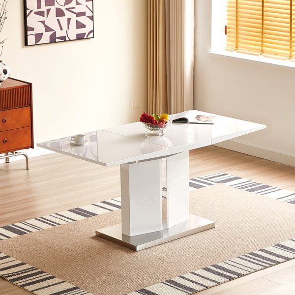 Belmonte High Gloss Extending Dining Table Small In White | Bed Sava