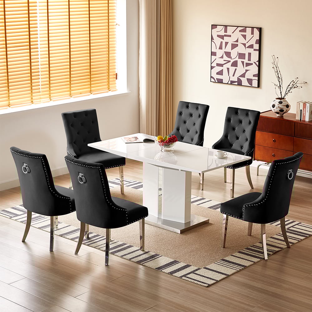 Belmonte White Gloss Extending Dining Table 6 Imperial Black Chairs