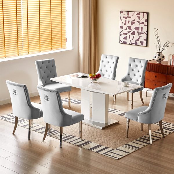 Belmonte White Gloss Extending Dining Table 6 Imperial Grey Chairs | Bed Sava