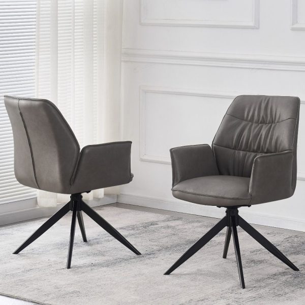 Beloit Grey PU Leather Dining Chairs With Black Legs In Pair | Bed Sava