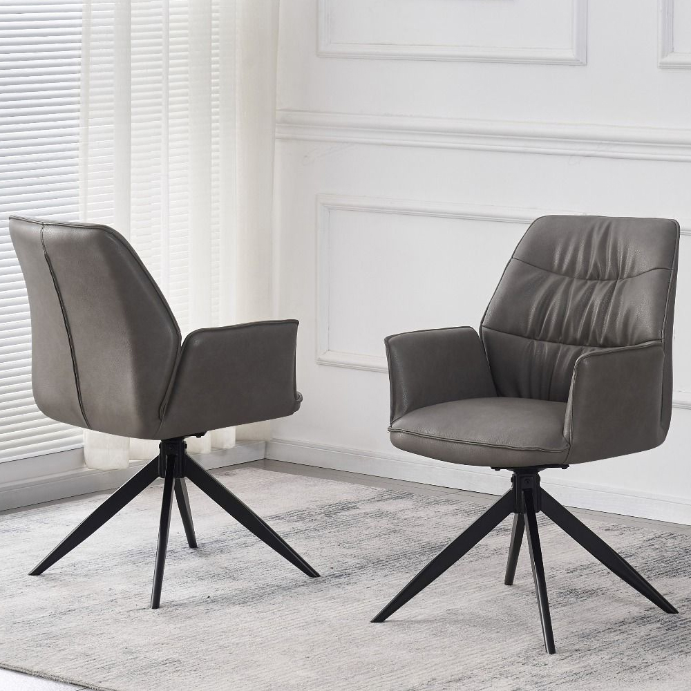 Beloit Grey PU Leather Dining Chairs With Black Legs In Pair