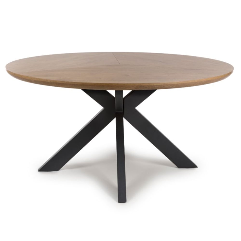 Beloit Large Wooden Round Dining Table In Rustic Oak