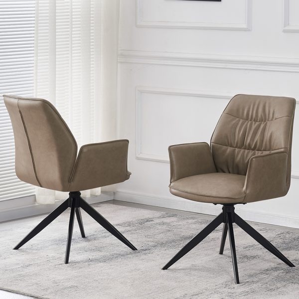 Beloit Taupe PU Leather Dining Chairs With Black Legs In Pair | Bed Sava